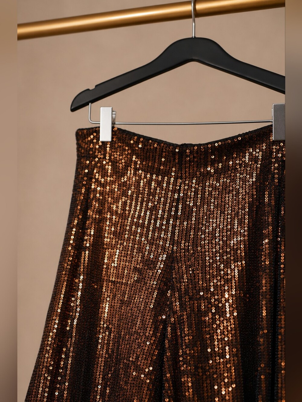 CHICME Bronze Sequin Wide Leg Pants Women's Medium Glam Party Evening Palazzo - Picture 6 of 9